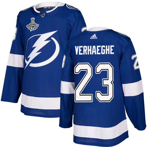 Adidas Tampa Bay Lightning Men #23 Carter Verhaeghe Blue Home Authentic 2020 Stanley Cup Champions Stitched NHL Jersey->tampa bay lightning->NHL Jersey